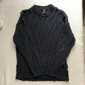 Free People Black Cable Knit Sweater, XS/S/M